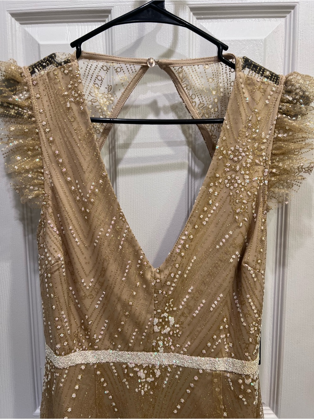 Spread My Shine Beige Glitter Ruffled Backless Mini Dress - Picture 5 of 7
